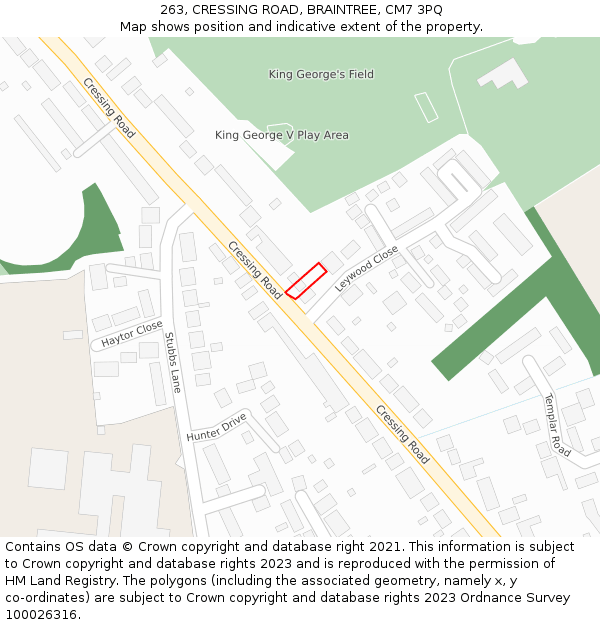 263, CRESSING ROAD, BRAINTREE, CM7 3PQ: Location map and indicative extent of plot