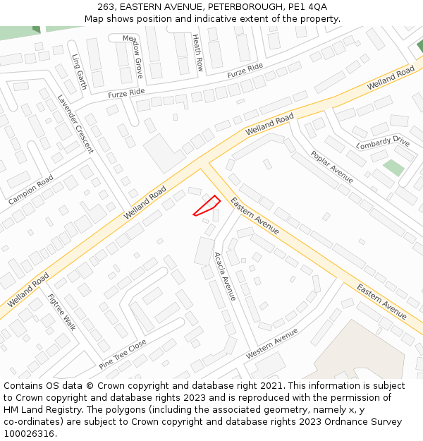 263, EASTERN AVENUE, PETERBOROUGH, PE1 4QA: Location map and indicative extent of plot