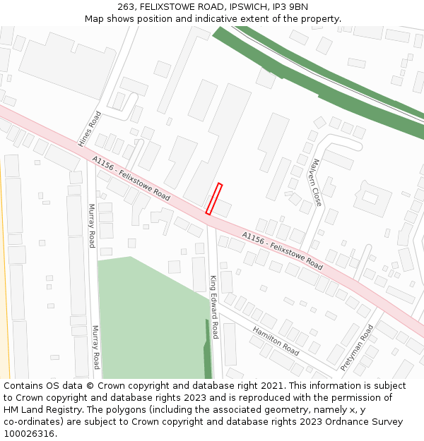 263, FELIXSTOWE ROAD, IPSWICH, IP3 9BN: Location map and indicative extent of plot