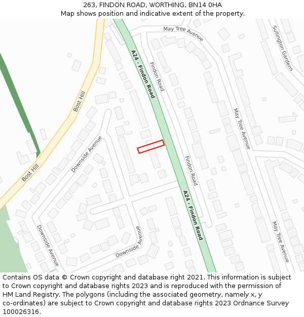 263, FINDON ROAD, WORTHING, BN14 0HA: Location map and indicative extent of plot