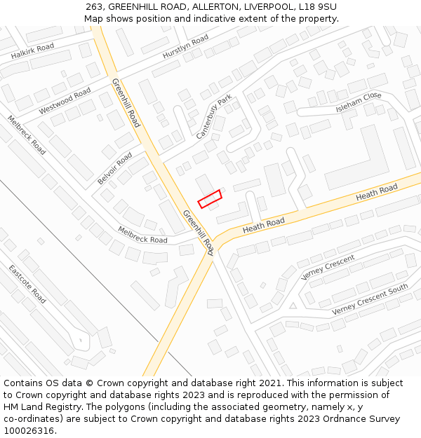 263, GREENHILL ROAD, ALLERTON, LIVERPOOL, L18 9SU: Location map and indicative extent of plot