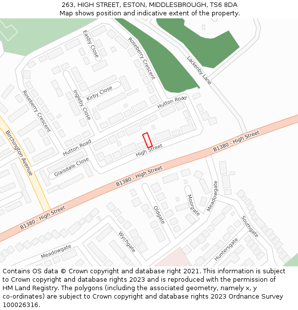 263, HIGH STREET, ESTON, MIDDLESBROUGH, TS6 8DA: Location map and indicative extent of plot