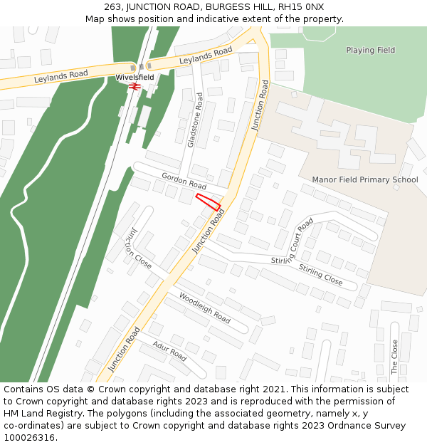 263, JUNCTION ROAD, BURGESS HILL, RH15 0NX: Location map and indicative extent of plot