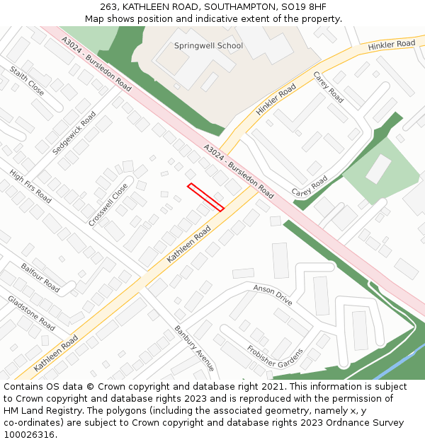 263, KATHLEEN ROAD, SOUTHAMPTON, SO19 8HF: Location map and indicative extent of plot