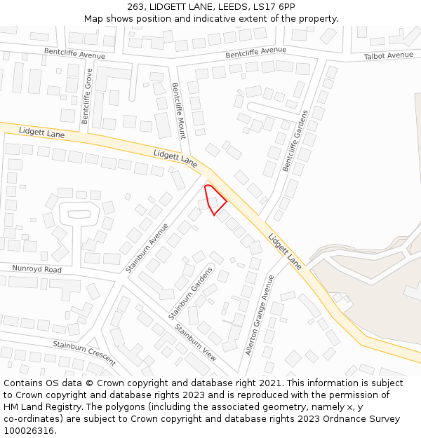 263, LIDGETT LANE, LEEDS, LS17 6PP: Location map and indicative extent of plot