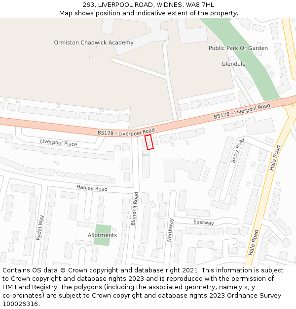 263, LIVERPOOL ROAD, WIDNES, WA8 7HL: Location map and indicative extent of plot