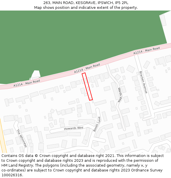 263, MAIN ROAD, KESGRAVE, IPSWICH, IP5 2PL: Location map and indicative extent of plot