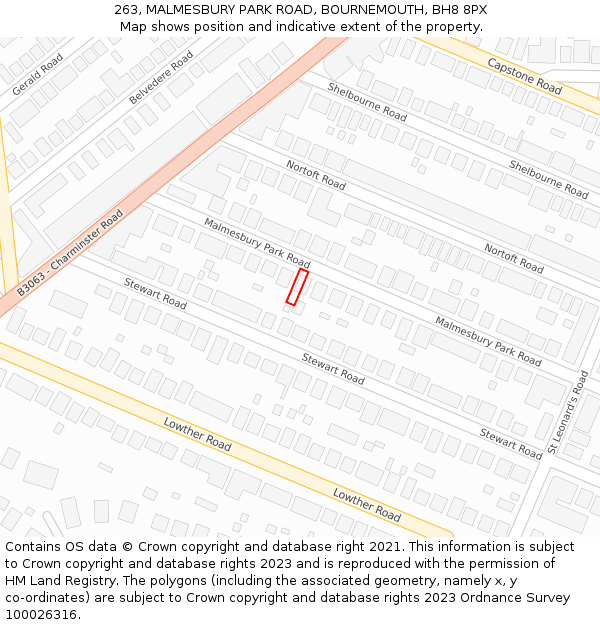 263, MALMESBURY PARK ROAD, BOURNEMOUTH, BH8 8PX: Location map and indicative extent of plot