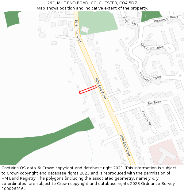 263, MILE END ROAD, COLCHESTER, CO4 5DZ: Location map and indicative extent of plot