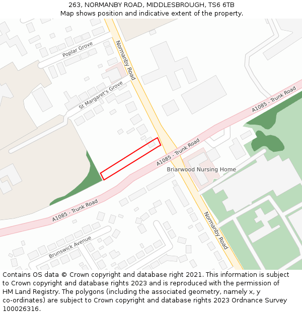 263, NORMANBY ROAD, MIDDLESBROUGH, TS6 6TB: Location map and indicative extent of plot
