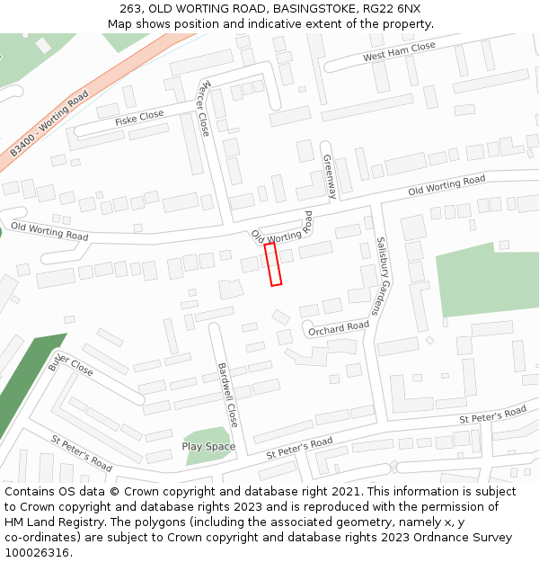 263, OLD WORTING ROAD, BASINGSTOKE, RG22 6NX: Location map and indicative extent of plot