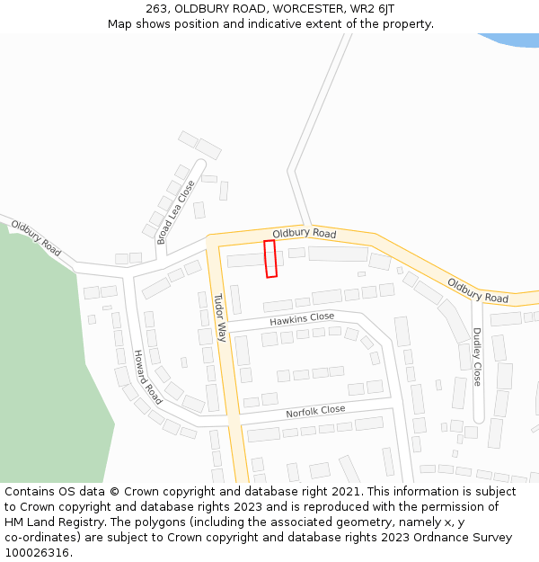 263, OLDBURY ROAD, WORCESTER, WR2 6JT: Location map and indicative extent of plot