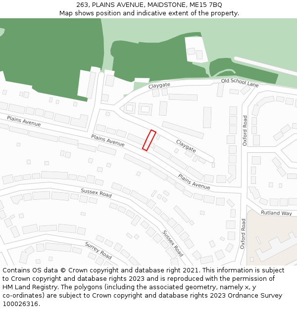 263, PLAINS AVENUE, MAIDSTONE, ME15 7BQ: Location map and indicative extent of plot