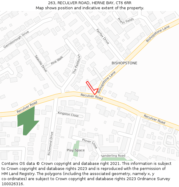 263, RECULVER ROAD, HERNE BAY, CT6 6RR: Location map and indicative extent of plot