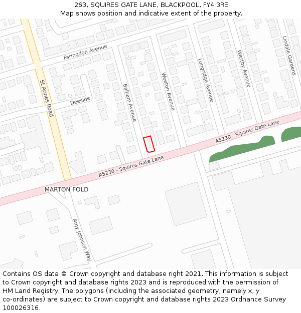 263, SQUIRES GATE LANE, BLACKPOOL, FY4 3RE: Location map and indicative extent of plot