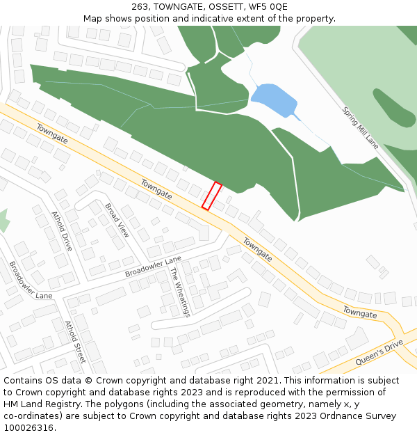 263, TOWNGATE, OSSETT, WF5 0QE: Location map and indicative extent of plot