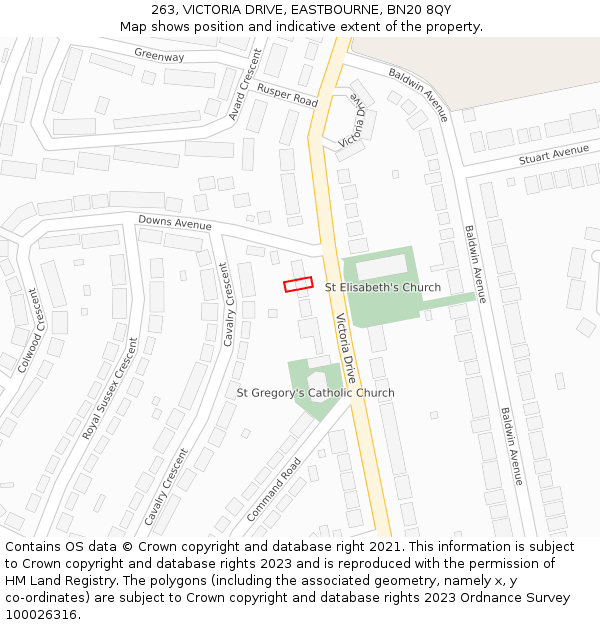 263, VICTORIA DRIVE, EASTBOURNE, BN20 8QY: Location map and indicative extent of plot