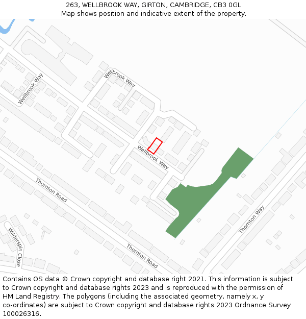 263, WELLBROOK WAY, GIRTON, CAMBRIDGE, CB3 0GL: Location map and indicative extent of plot