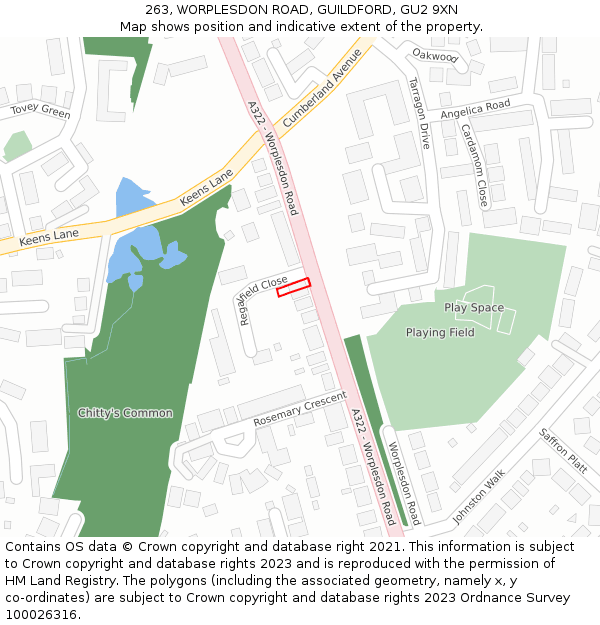 263, WORPLESDON ROAD, GUILDFORD, GU2 9XN: Location map and indicative extent of plot