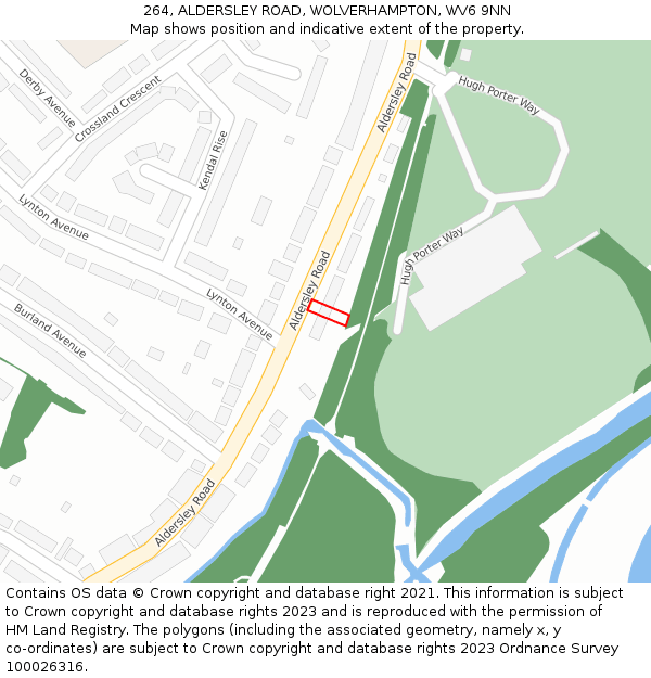 264, ALDERSLEY ROAD, WOLVERHAMPTON, WV6 9NN: Location map and indicative extent of plot