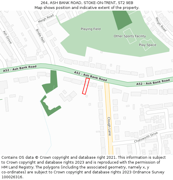 264, ASH BANK ROAD, STOKE-ON-TRENT, ST2 9EB: Location map and indicative extent of plot