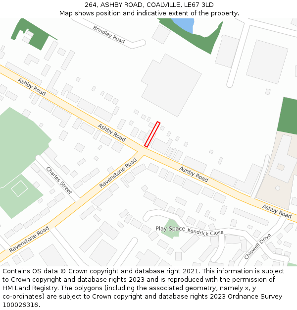 264, ASHBY ROAD, COALVILLE, LE67 3LD: Location map and indicative extent of plot