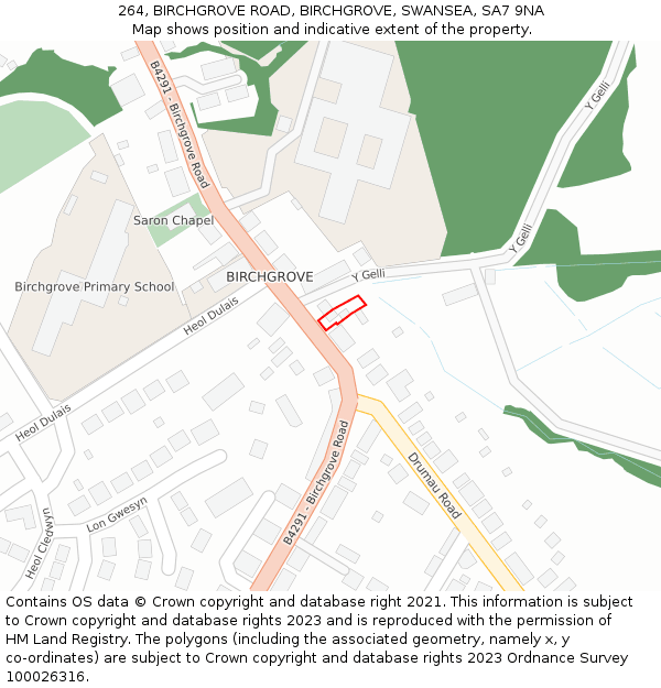 264, BIRCHGROVE ROAD, BIRCHGROVE, SWANSEA, SA7 9NA: Location map and indicative extent of plot