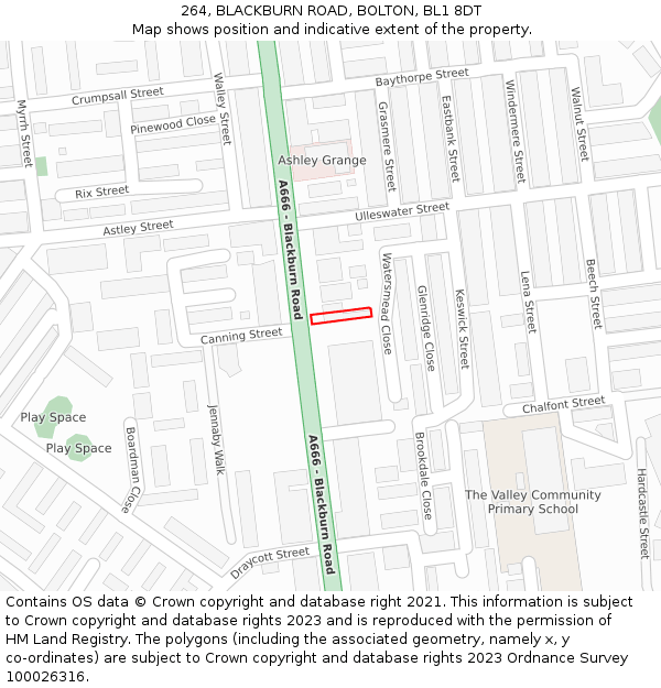 264, BLACKBURN ROAD, BOLTON, BL1 8DT: Location map and indicative extent of plot