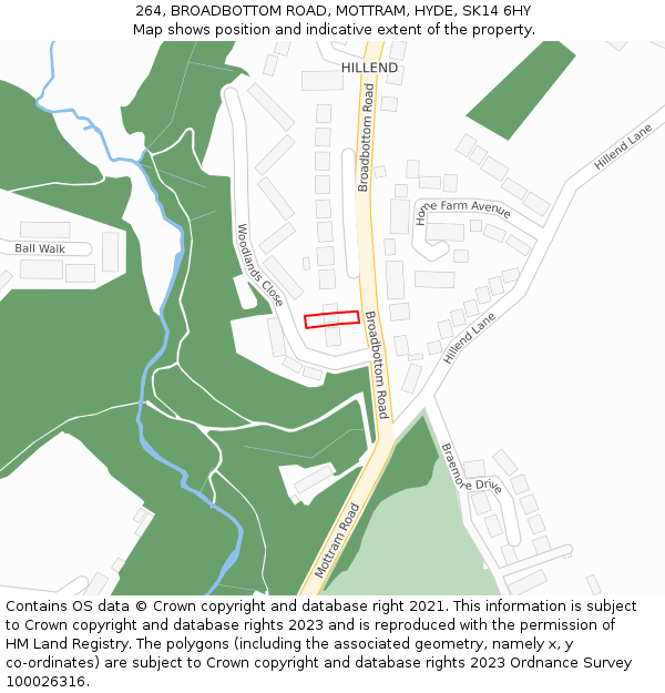 264, BROADBOTTOM ROAD, MOTTRAM, HYDE, SK14 6HY: Location map and indicative extent of plot