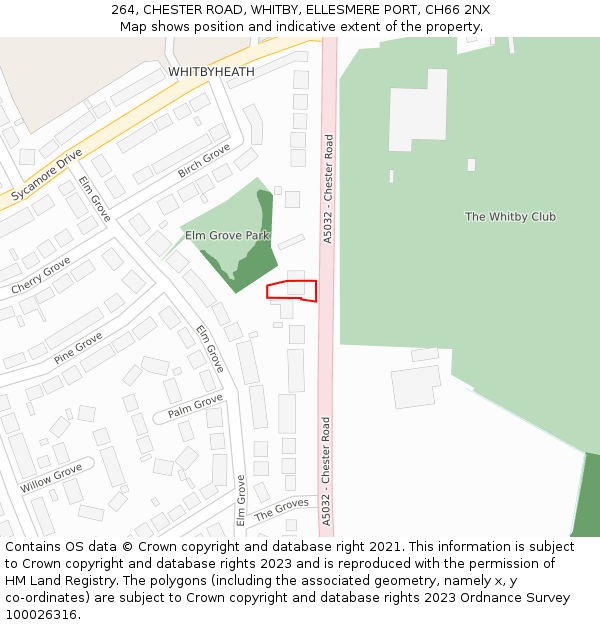 264, CHESTER ROAD, WHITBY, ELLESMERE PORT, CH66 2NX: Location map and indicative extent of plot