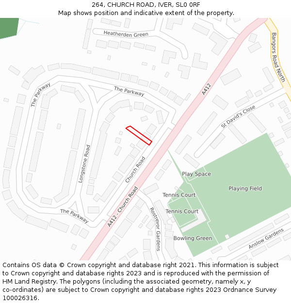 264, CHURCH ROAD, IVER, SL0 0RF: Location map and indicative extent of plot