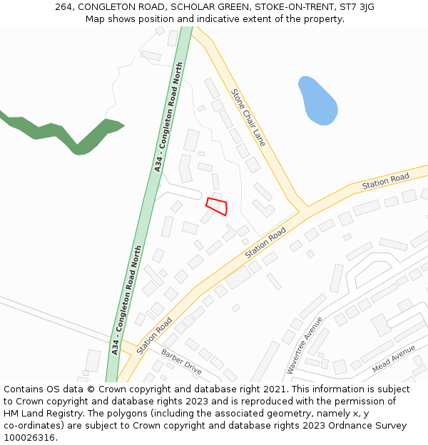 264, CONGLETON ROAD, SCHOLAR GREEN, STOKE-ON-TRENT, ST7 3JG: Location map and indicative extent of plot