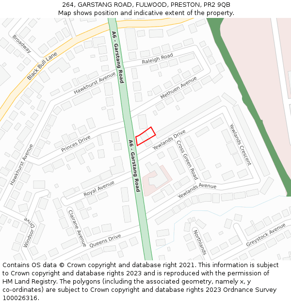 264, GARSTANG ROAD, FULWOOD, PRESTON, PR2 9QB: Location map and indicative extent of plot