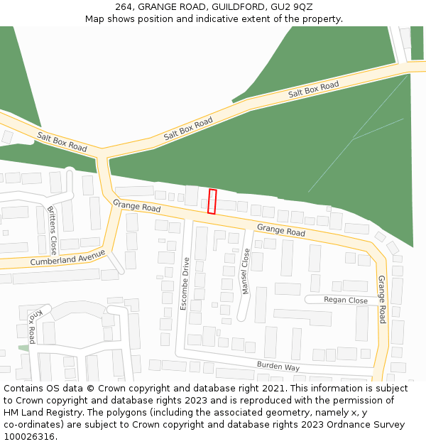 264, GRANGE ROAD, GUILDFORD, GU2 9QZ: Location map and indicative extent of plot