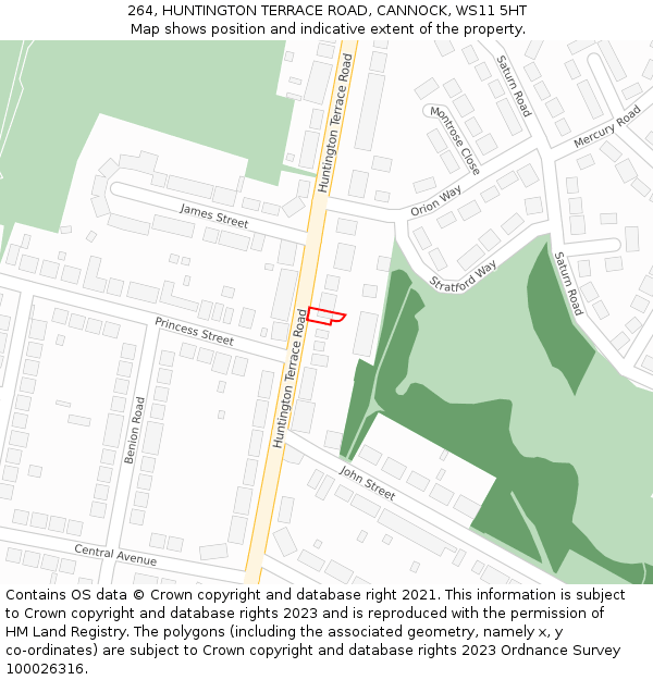 264, HUNTINGTON TERRACE ROAD, CANNOCK, WS11 5HT: Location map and indicative extent of plot