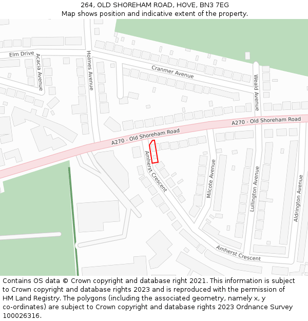 264, OLD SHOREHAM ROAD, HOVE, BN3 7EG: Location map and indicative extent of plot