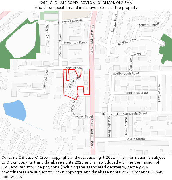 264, OLDHAM ROAD, ROYTON, OLDHAM, OL2 5AN: Location map and indicative extent of plot