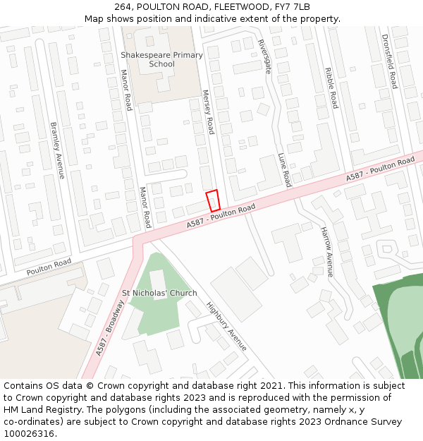 264, POULTON ROAD, FLEETWOOD, FY7 7LB: Location map and indicative extent of plot