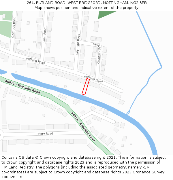 264, RUTLAND ROAD, WEST BRIDGFORD, NOTTINGHAM, NG2 5EB: Location map and indicative extent of plot