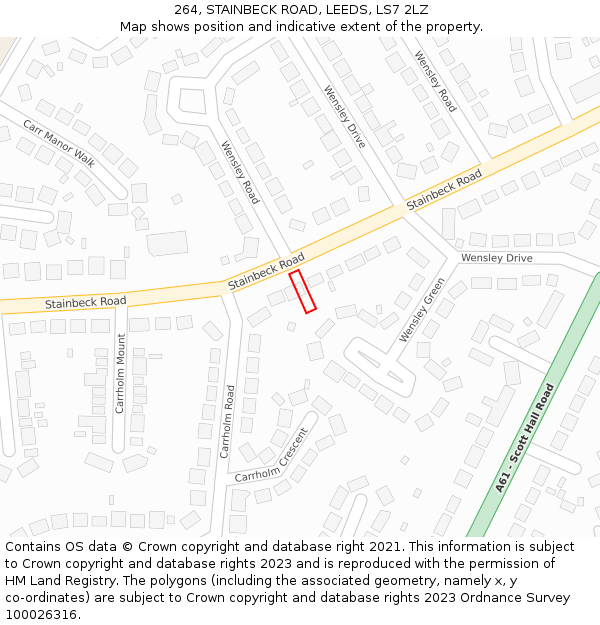 264, STAINBECK ROAD, LEEDS, LS7 2LZ: Location map and indicative extent of plot