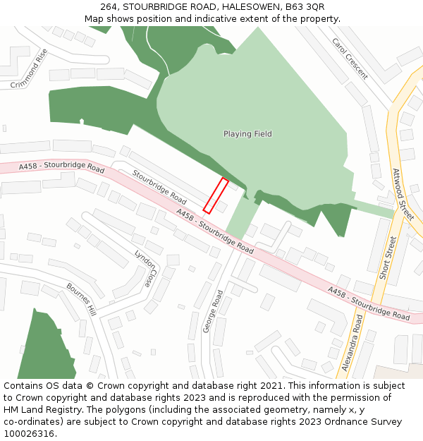 264, STOURBRIDGE ROAD, HALESOWEN, B63 3QR: Location map and indicative extent of plot