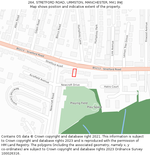 264, STRETFORD ROAD, URMSTON, MANCHESTER, M41 9WJ: Location map and indicative extent of plot