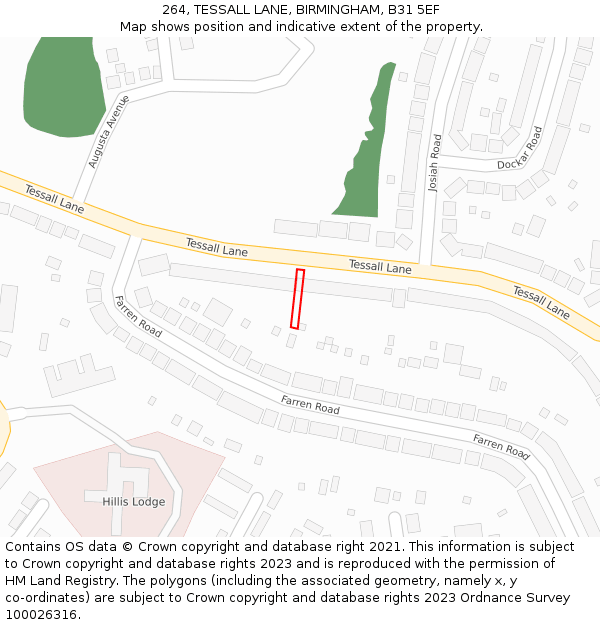 264, TESSALL LANE, BIRMINGHAM, B31 5EF: Location map and indicative extent of plot