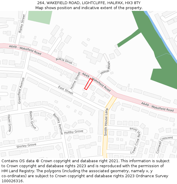 264, WAKEFIELD ROAD, LIGHTCLIFFE, HALIFAX, HX3 8TY: Location map and indicative extent of plot