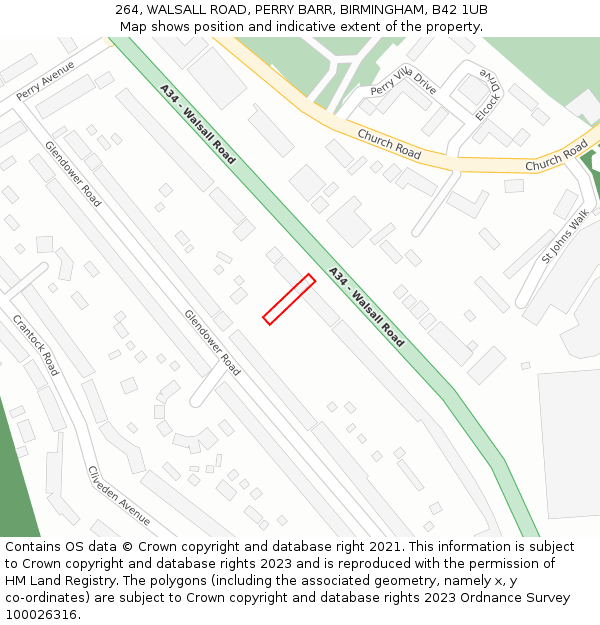 264, WALSALL ROAD, PERRY BARR, BIRMINGHAM, B42 1UB: Location map and indicative extent of plot