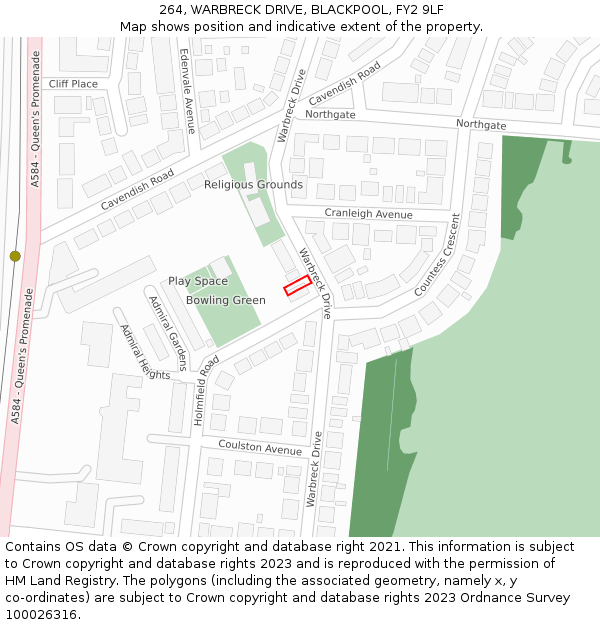 264, WARBRECK DRIVE, BLACKPOOL, FY2 9LF: Location map and indicative extent of plot