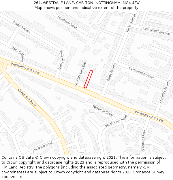 264, WESTDALE LANE, CARLTON, NOTTINGHAM, NG4 4FW: Location map and indicative extent of plot