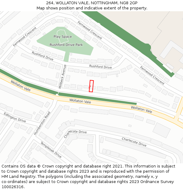 264, WOLLATON VALE, NOTTINGHAM, NG8 2GP: Location map and indicative extent of plot