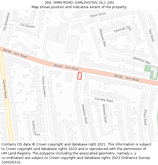 264, YARM ROAD, DARLINGTON, DL1 1XN: Location map and indicative extent of plot