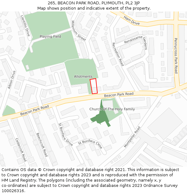 265, BEACON PARK ROAD, PLYMOUTH, PL2 3JP: Location map and indicative extent of plot